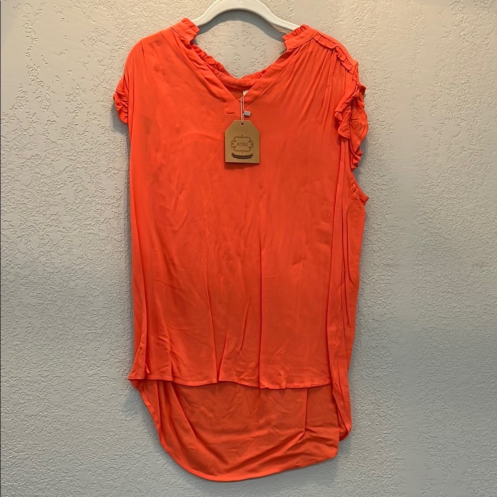 Kori - Orange Ruched Tunic Blouse